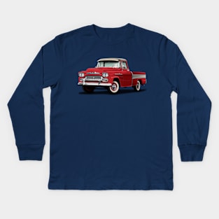 Cameo Red and Cream Pickup Truck Chevy Ford Kids Long Sleeve T-Shirt